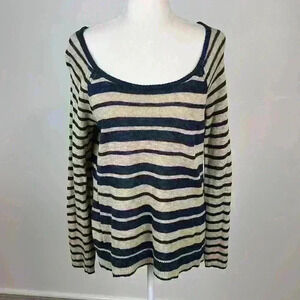Lucky Brand Striped Scoop Neck Long Sleeve Top Size M